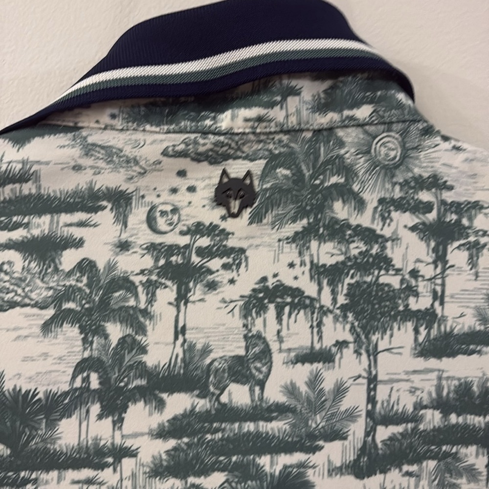 Greyson Green and White patterned golf polo - medium - Picture 7 of 8